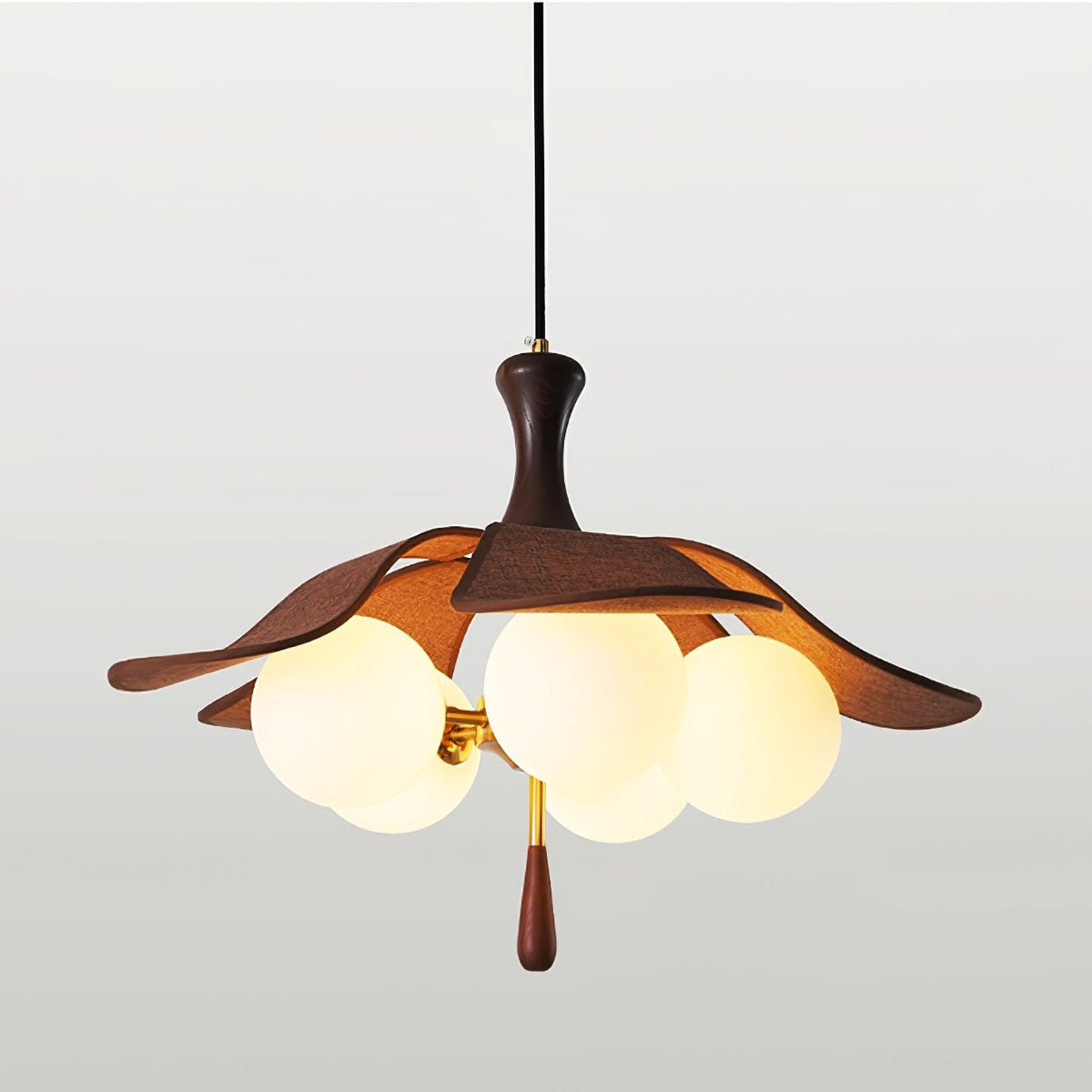 Solyntha Wooden Petal Pendant Light with Glass Orbs for Dining Room
