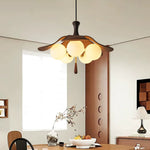 Solyntha Wooden Petal Pendant Light with Glass Orbs for Dining Room