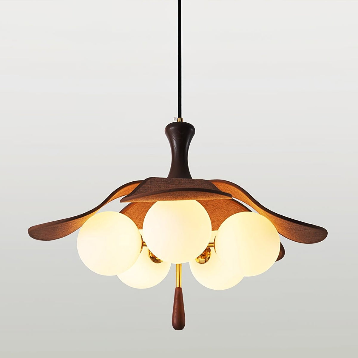 Solyntha Wooden Petal Pendant Light with Glass Orbs for Dining Room