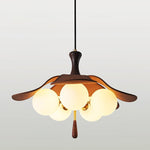 Solyntha Wooden Petal Pendant Light with Glass Orbs for Dining Room