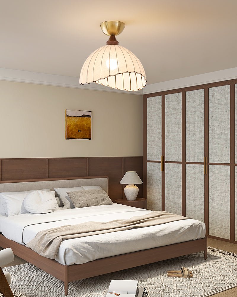 Sona Fabric Dome Ceiling Light in Walnut and Gold