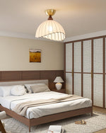 Sona Fabric Dome Ceiling Light in Walnut and Gold