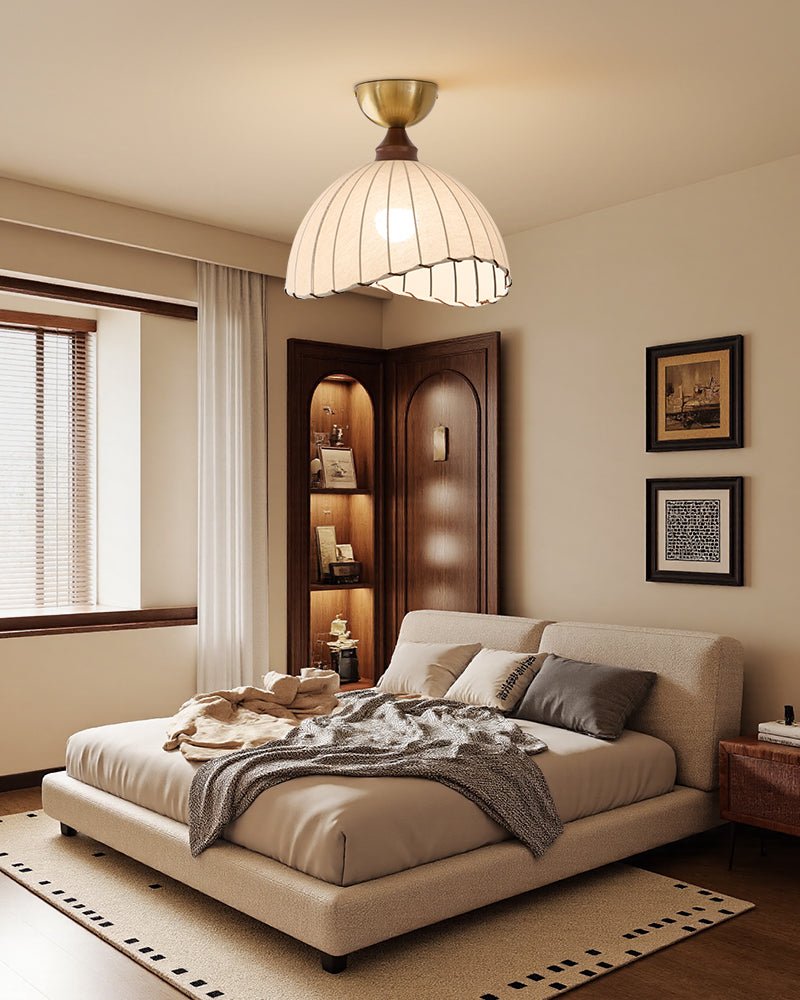 Sona Fabric Dome Ceiling Light in Walnut and Gold