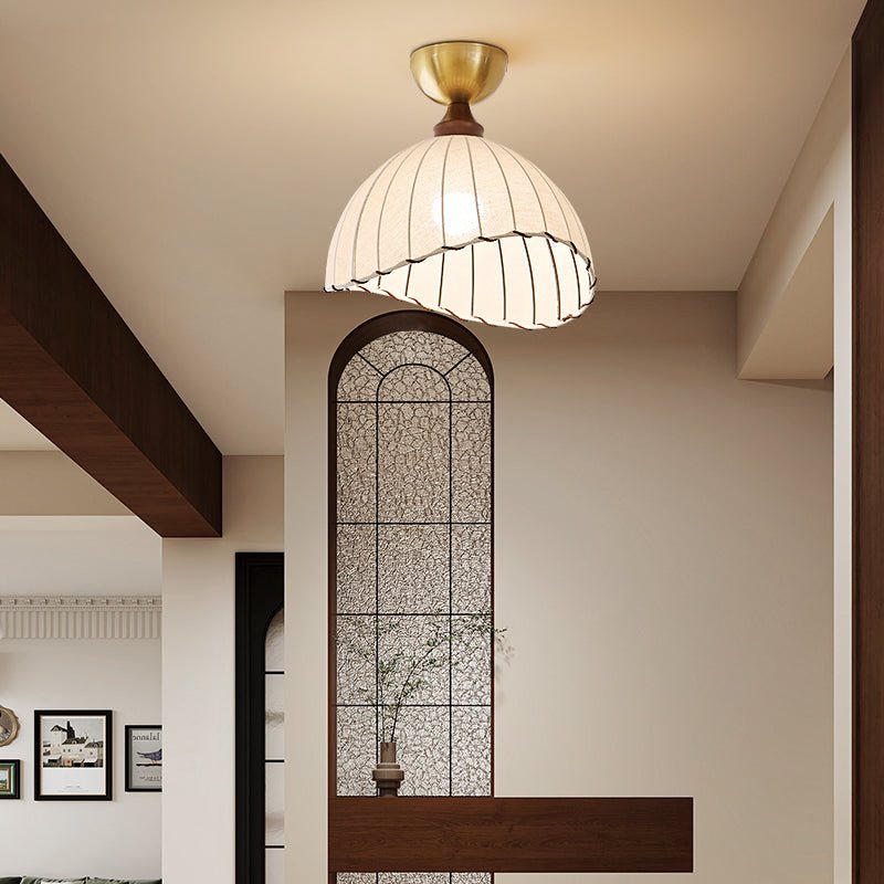 Sona Fabric Dome Ceiling Light in Walnut and Gold