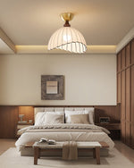Sona Fabric Dome Ceiling Light in Walnut and Gold