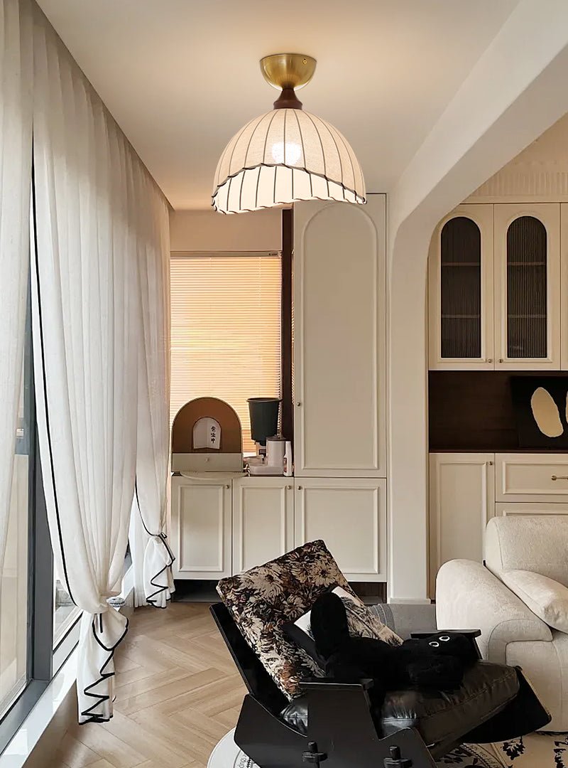 Sona Fabric Dome Ceiling Light in Walnut and Gold
