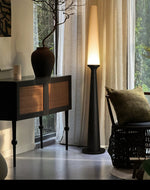 Sora Totem Floor Lamp — Sculptural Solid Wood Base with Fabric Shade