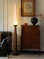 Sora Totem Floor Lamp — Sculptural Solid Wood Base with Fabric Shade