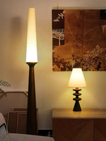Sora Totem Floor Lamp — Sculptural Solid Wood Base with Fabric Shade