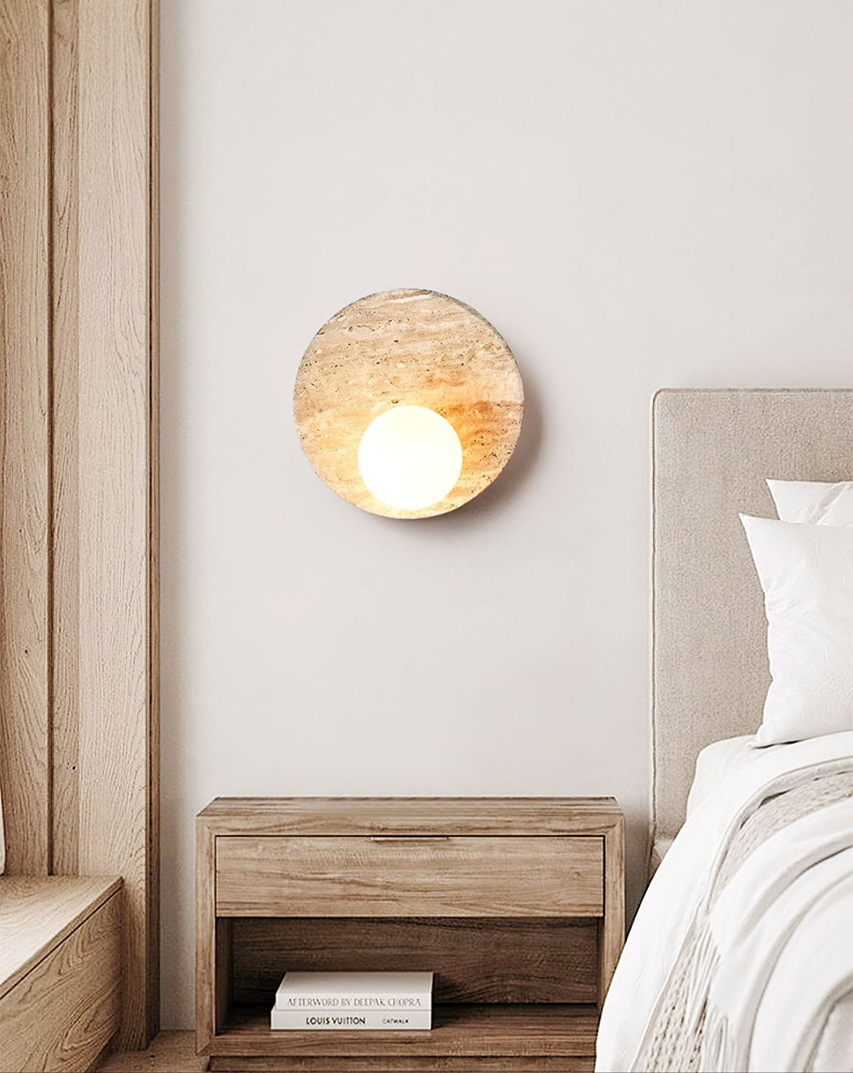 Sorella Travertine Wall Sconce with Opal Glass Globe
