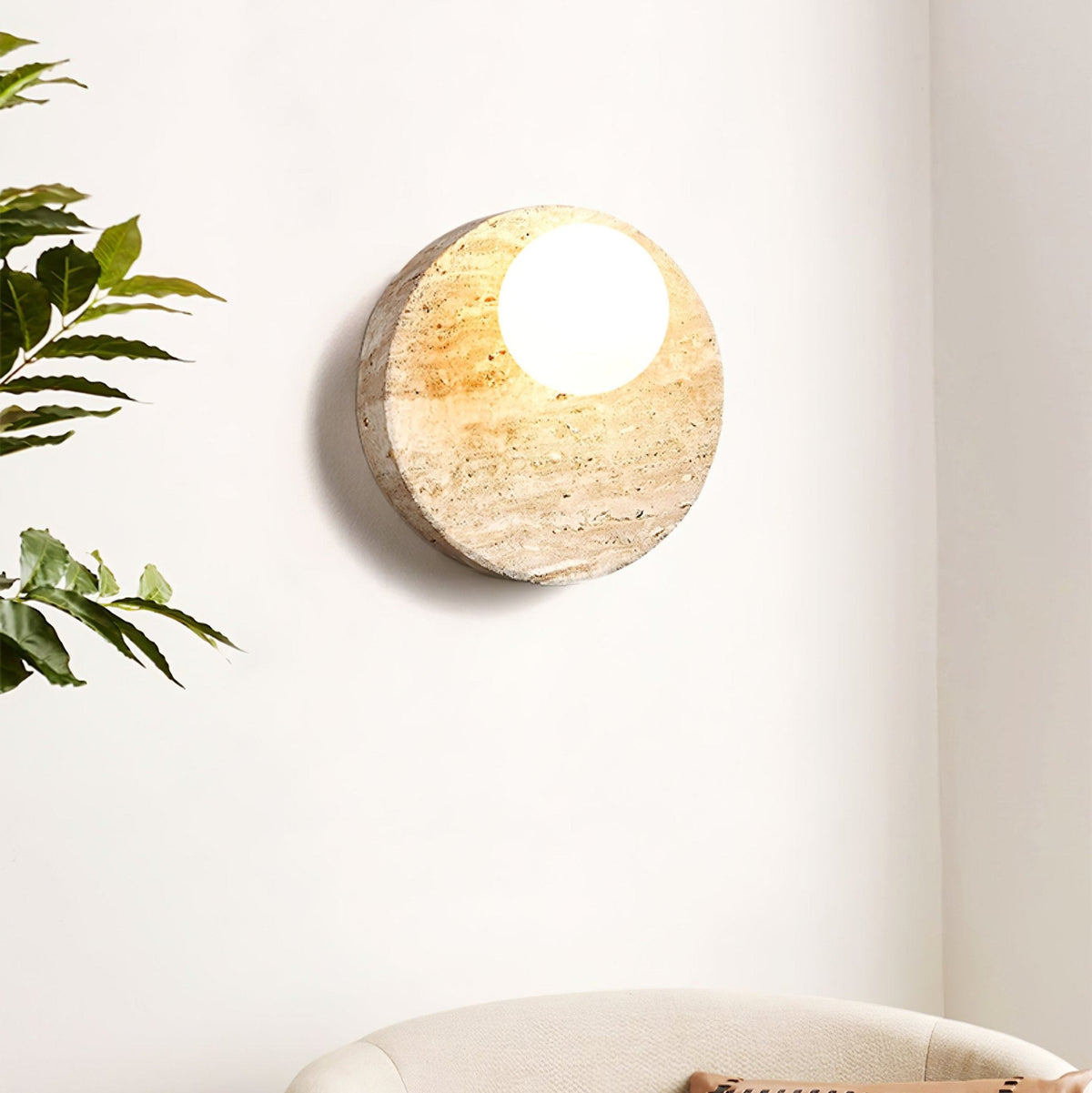 Sorella Travertine Wall Sconce with Opal Glass Globe