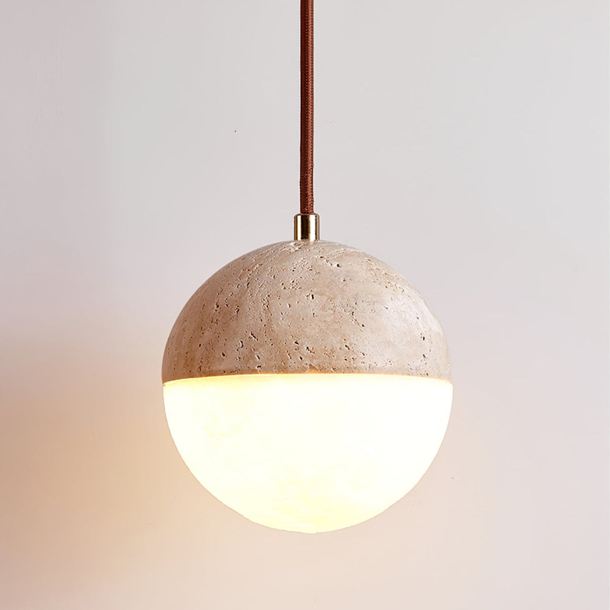 Soren Travertine Pendant Light – Natural Stone & Opal Glass Sphere
