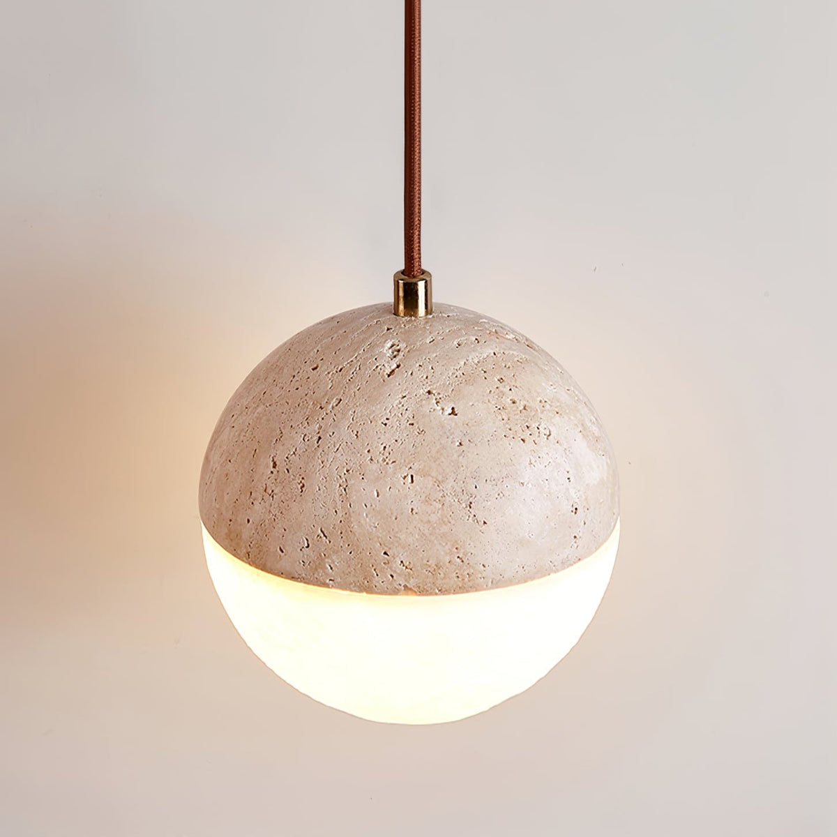 Soren Travertine Pendant Light – Natural Stone & Opal Glass Sphere