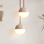 Soren Travertine Pendant Light – Natural Stone & Opal Glass Sphere
