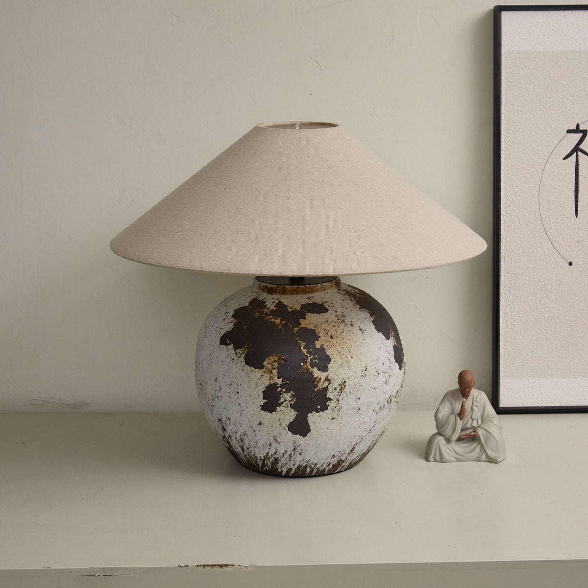 Speckled Globe Ceramic Table Lamp — Artisanal Wabi-Sabi Accent Light