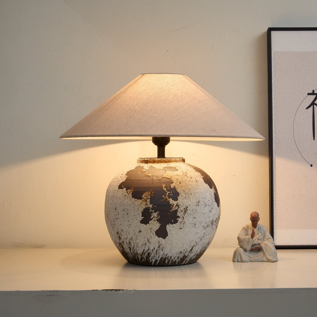 Speckled Globe Ceramic Table Lamp — Artisanal Wabi-Sabi Accent Light