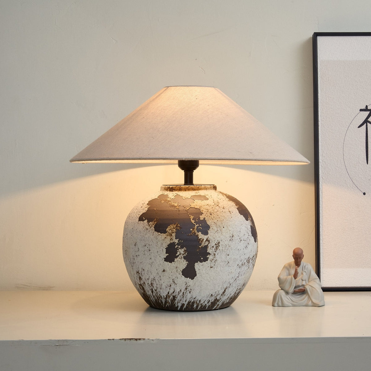 Speckled Globe Ceramic Table Lamp — Artisanal Wabi-Sabi Accent Light