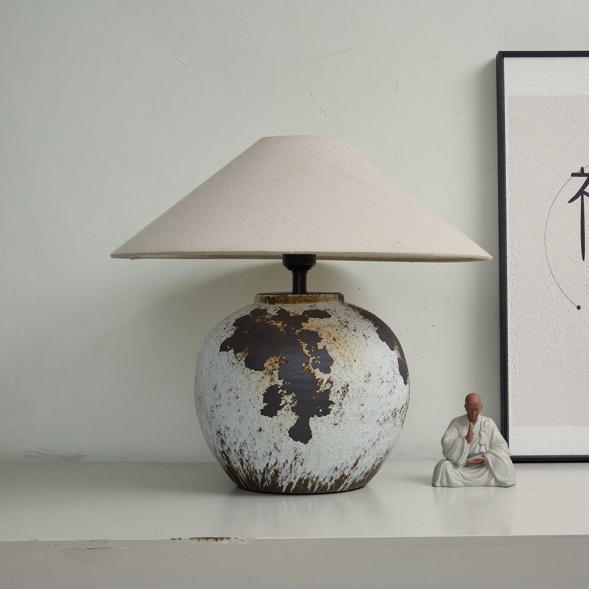Speckled Globe Ceramic Table Lamp — Artisanal Wabi-Sabi Accent Light