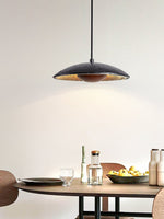 Speckled Travertine Saucer Pendant Light with Walnut Accent