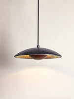 Speckled Travertine Saucer Pendant Light with Walnut Accent