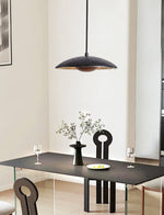 Speckled Travertine Saucer Pendant Light with Walnut Accent