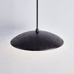 Speckled Travertine Saucer Pendant Light with Walnut Accent