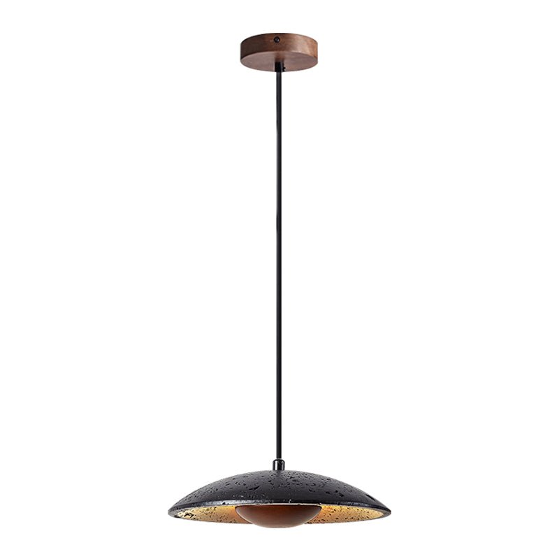 Speckled Travertine Saucer Pendant Light with Walnut Accent