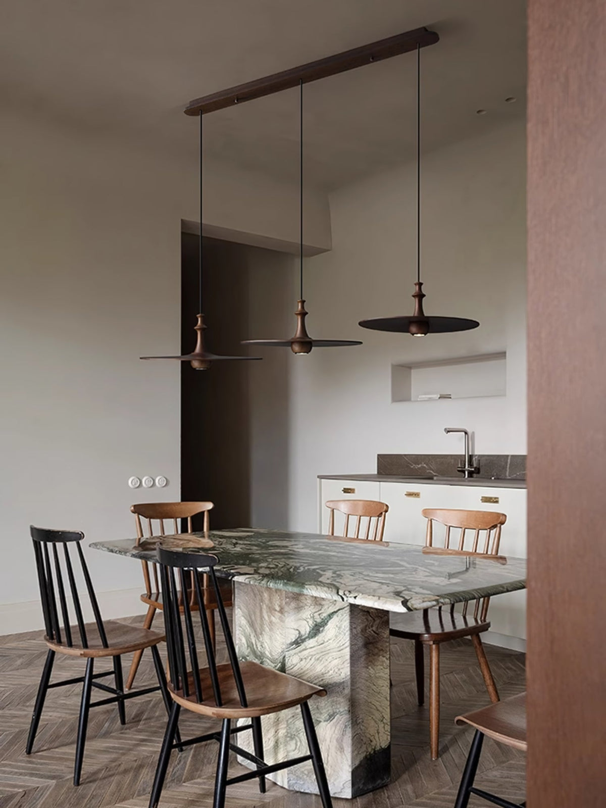 Spindle Disc Wood Pendant Light – Modern Minimalist Ceiling Lamp