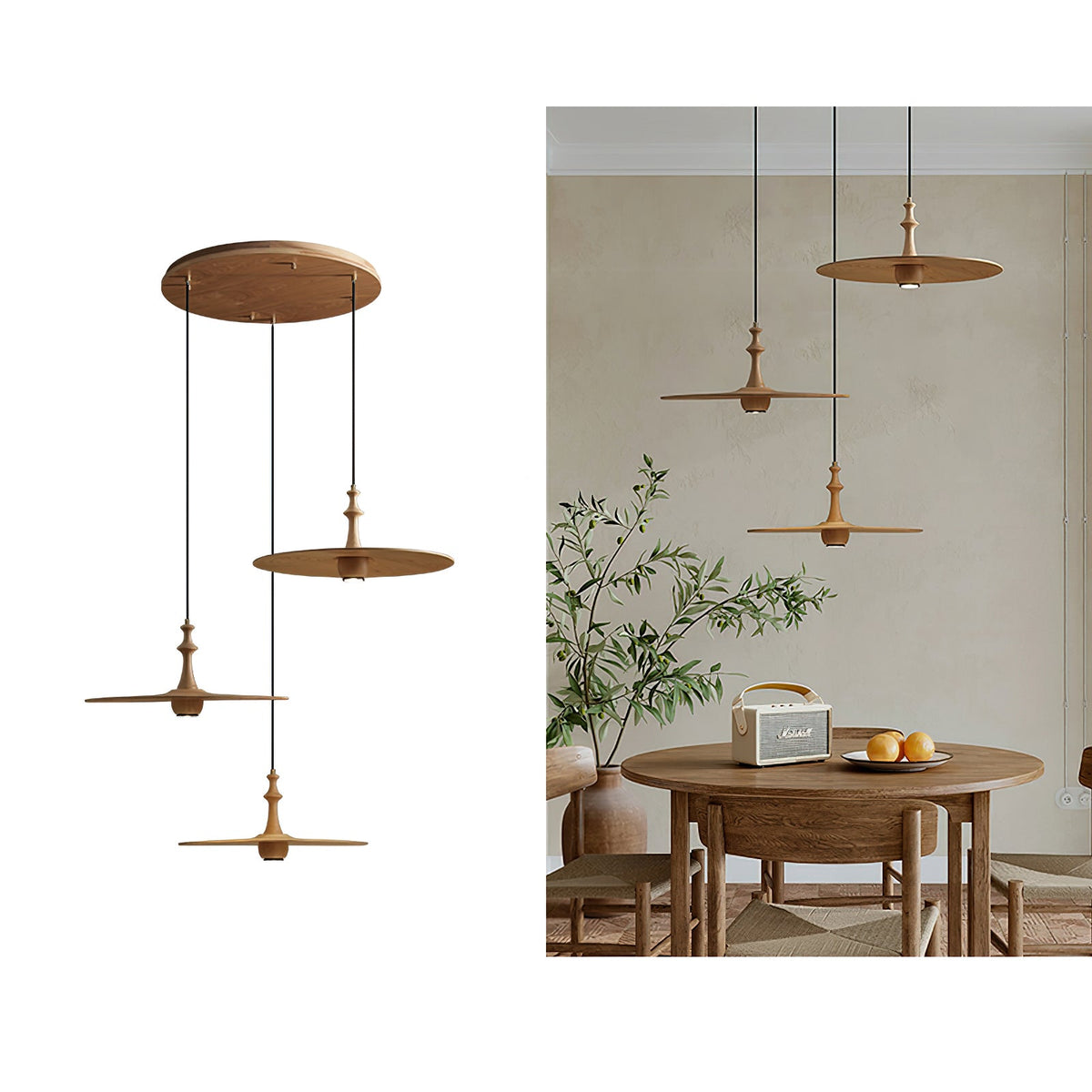 Spindle Disc Wood Pendant Light – Modern Minimalist Ceiling Lamp