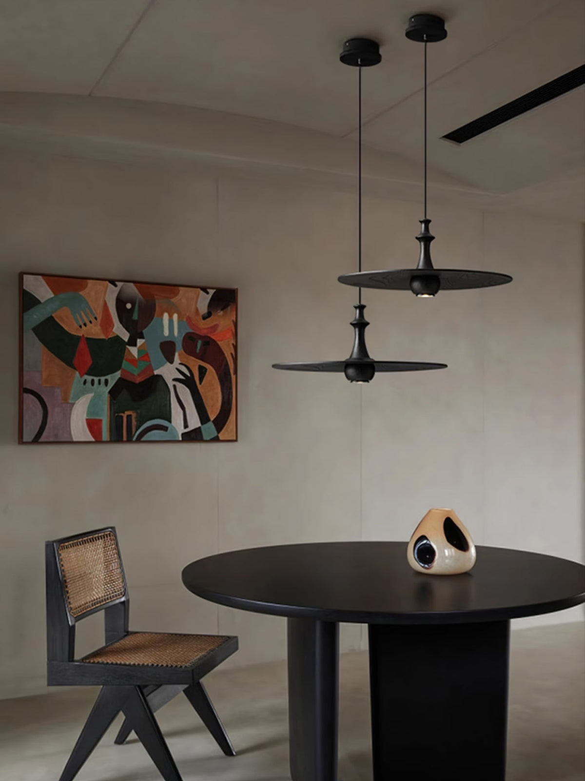 Spindle Disc Wood Pendant Light – Modern Minimalist Ceiling Lamp