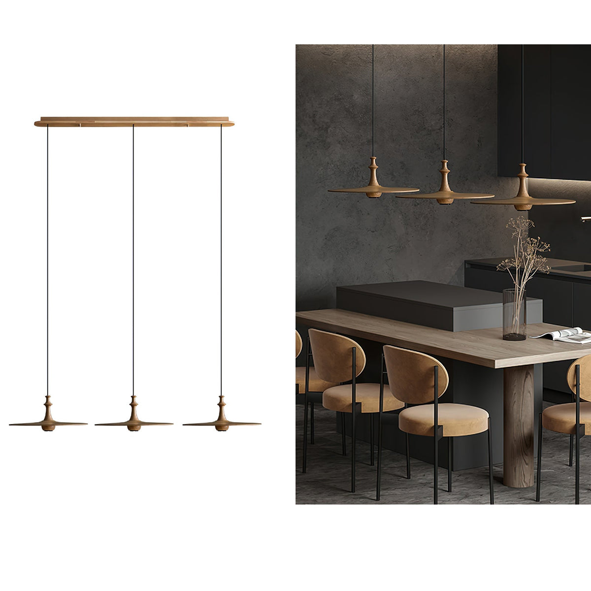 Spindle Disc Wood Pendant Light – Modern Minimalist Ceiling Lamp
