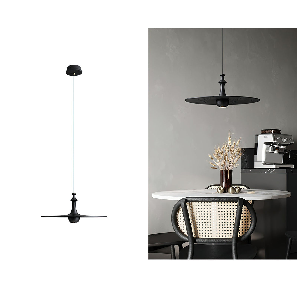 Spindle Disc Wood Pendant Light – Modern Minimalist Ceiling Lamp
