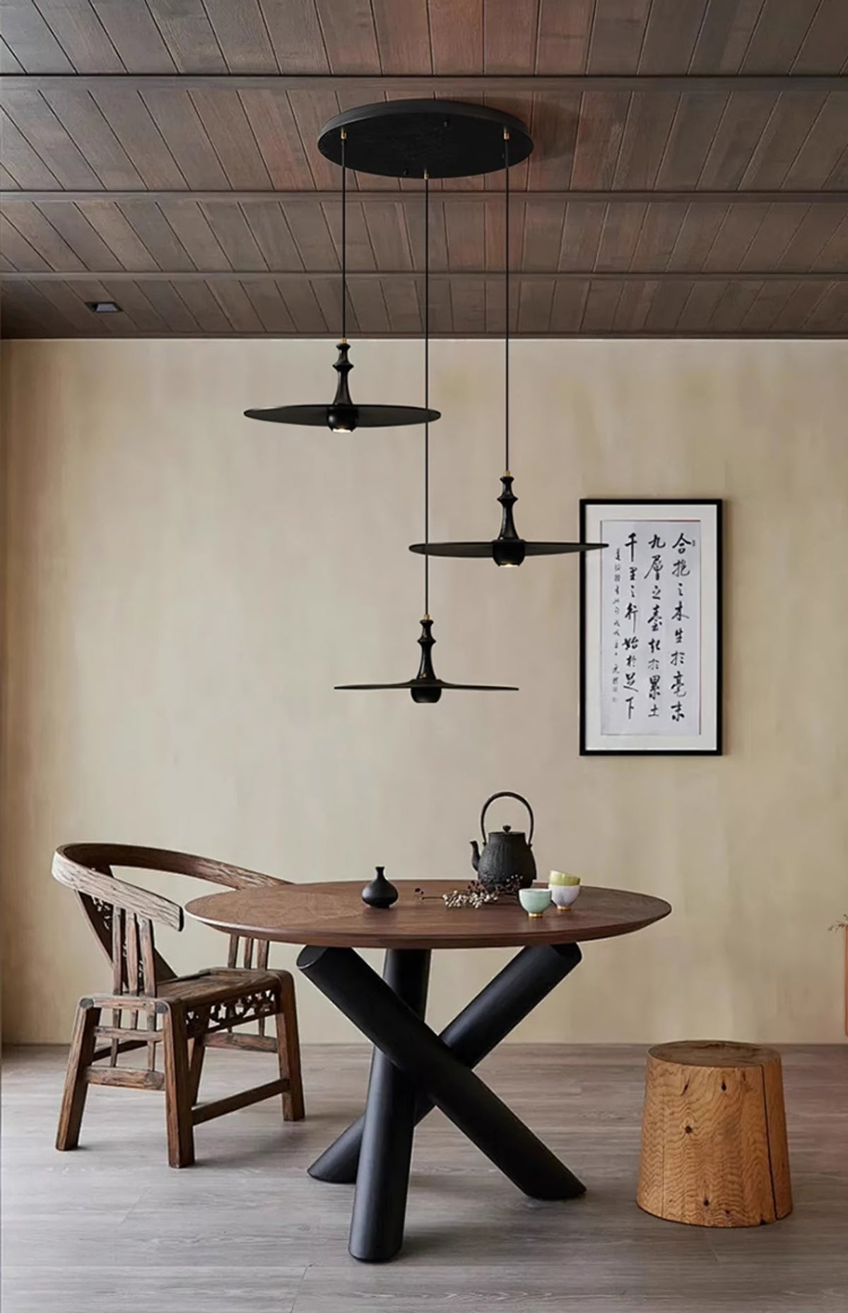 Spindle Disc Wood Pendant Light – Modern Minimalist Ceiling Lamp