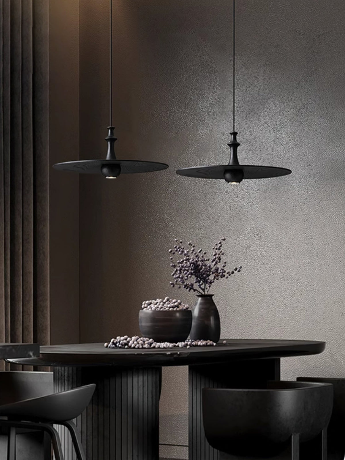 Spindle Disc Wood Pendant Light – Modern Minimalist Ceiling Lamp