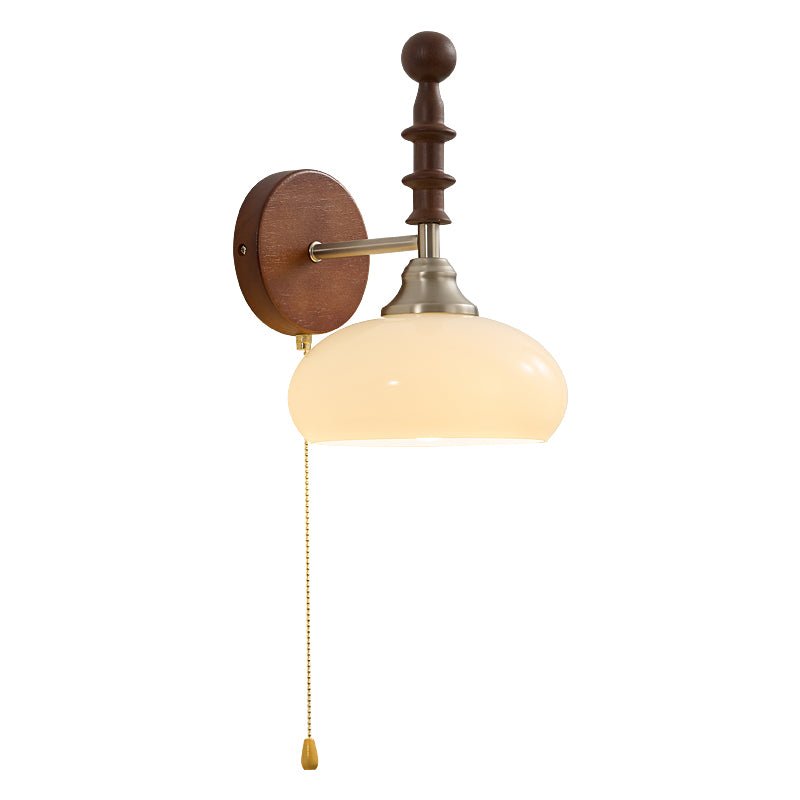 Spindlecrest Wall Sconce with Opal Glass Shade and Walnut Wood Backplate