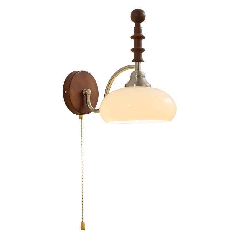 Spindlecrest Wall Sconce with Opal Glass Shade and Walnut Wood Backplate