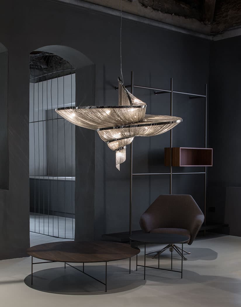 Spiral Chain Chandelier in Gold or Chrome for Modern Interiors