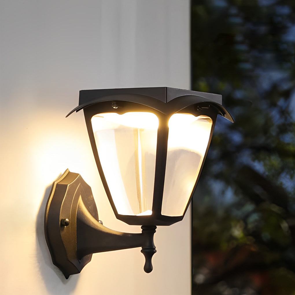 1 Light Black Solar Powered Porch Sconce Led Outdoor Wall Light
