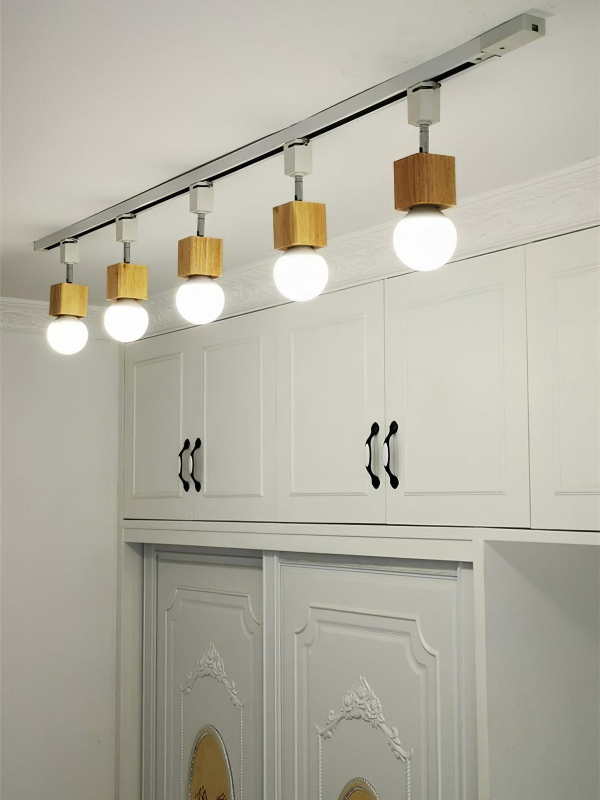 Square Solid Wood Track Ceiling Lamp