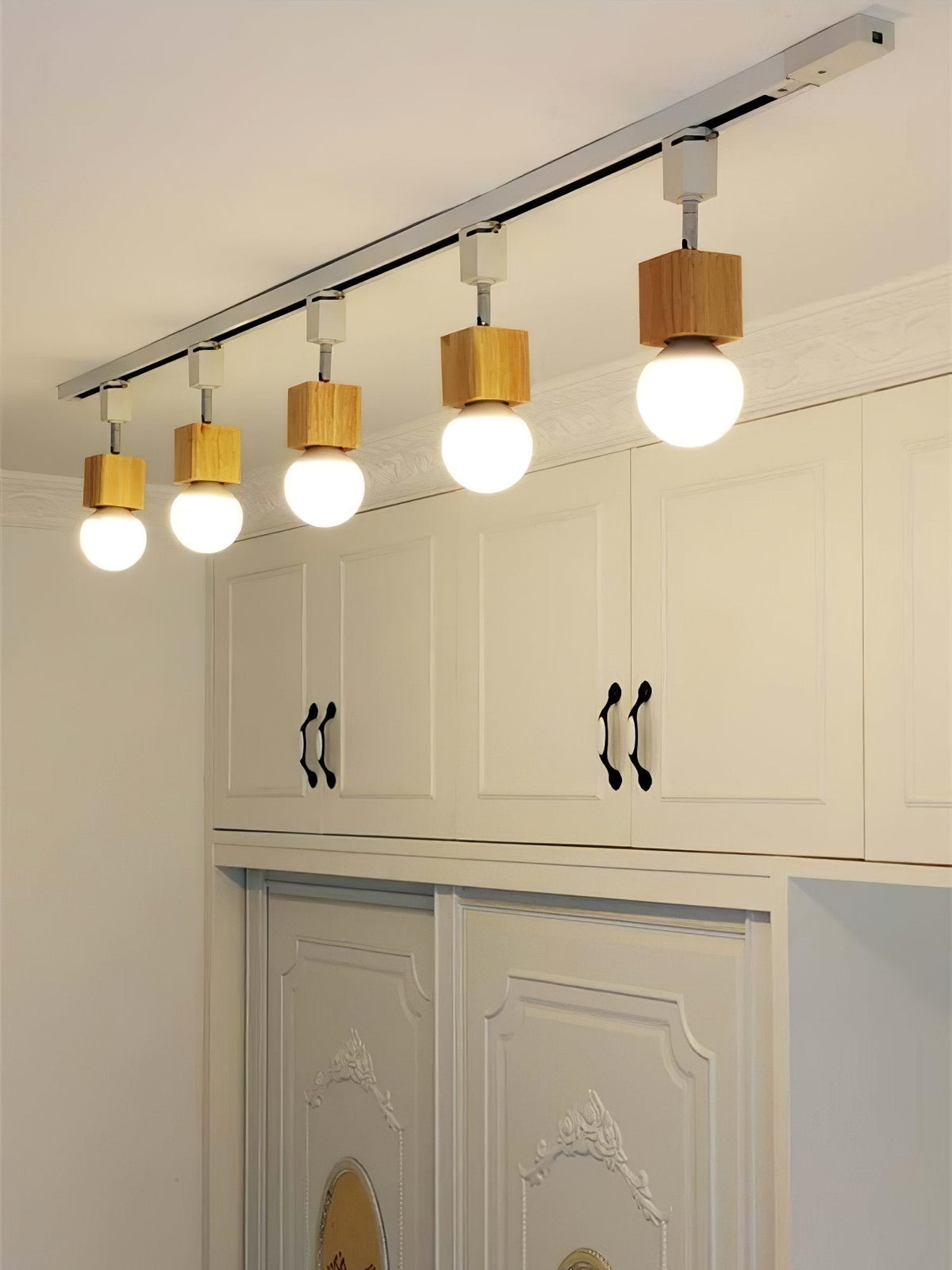 Square Solid Wood Track Ceiling Lamp