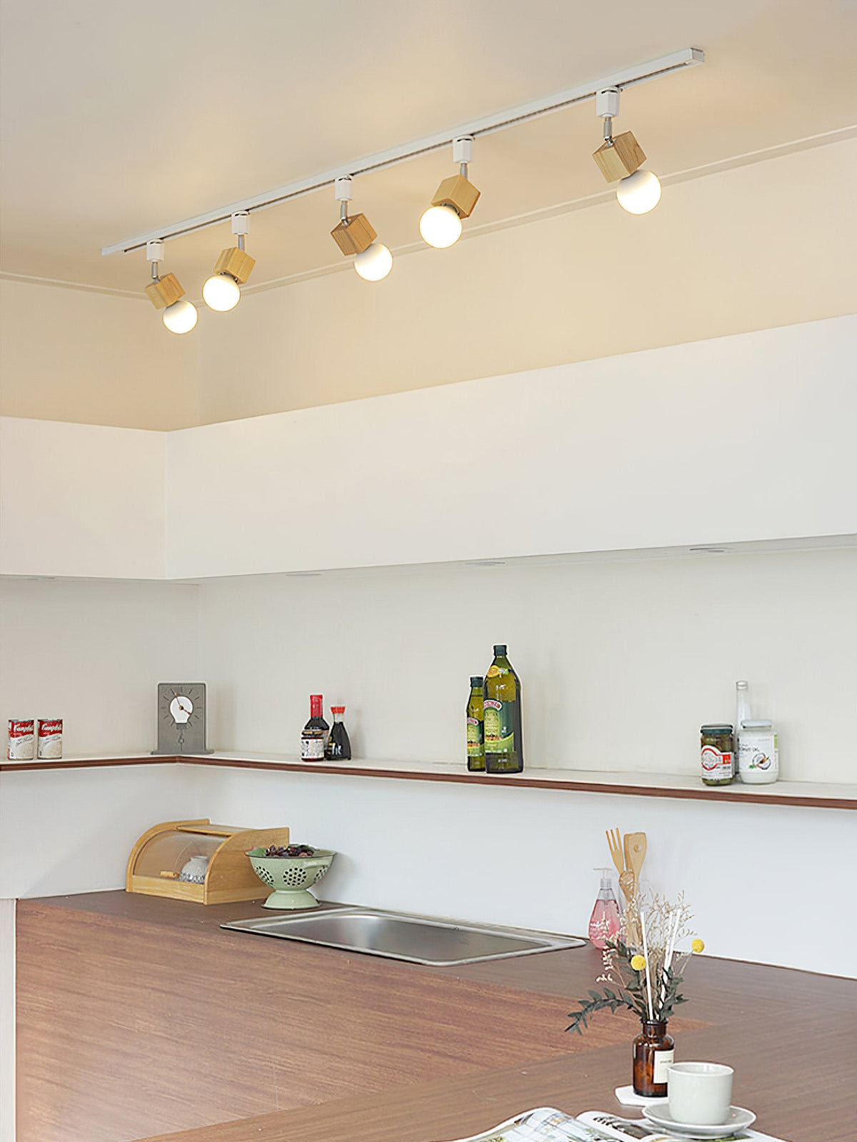 Square Solid Wood Track Ceiling Lamp