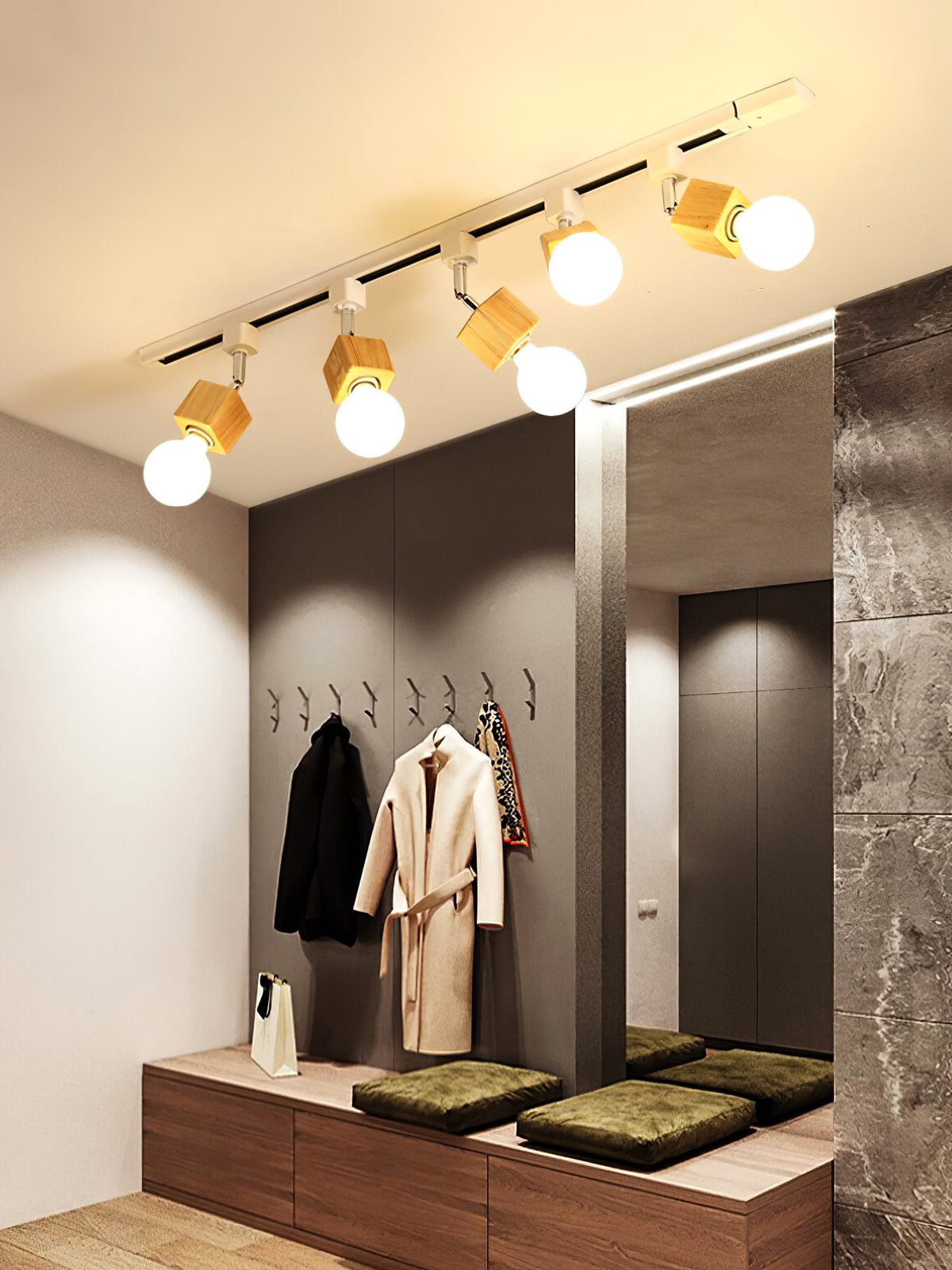 Square Solid Wood Track Ceiling Lamp