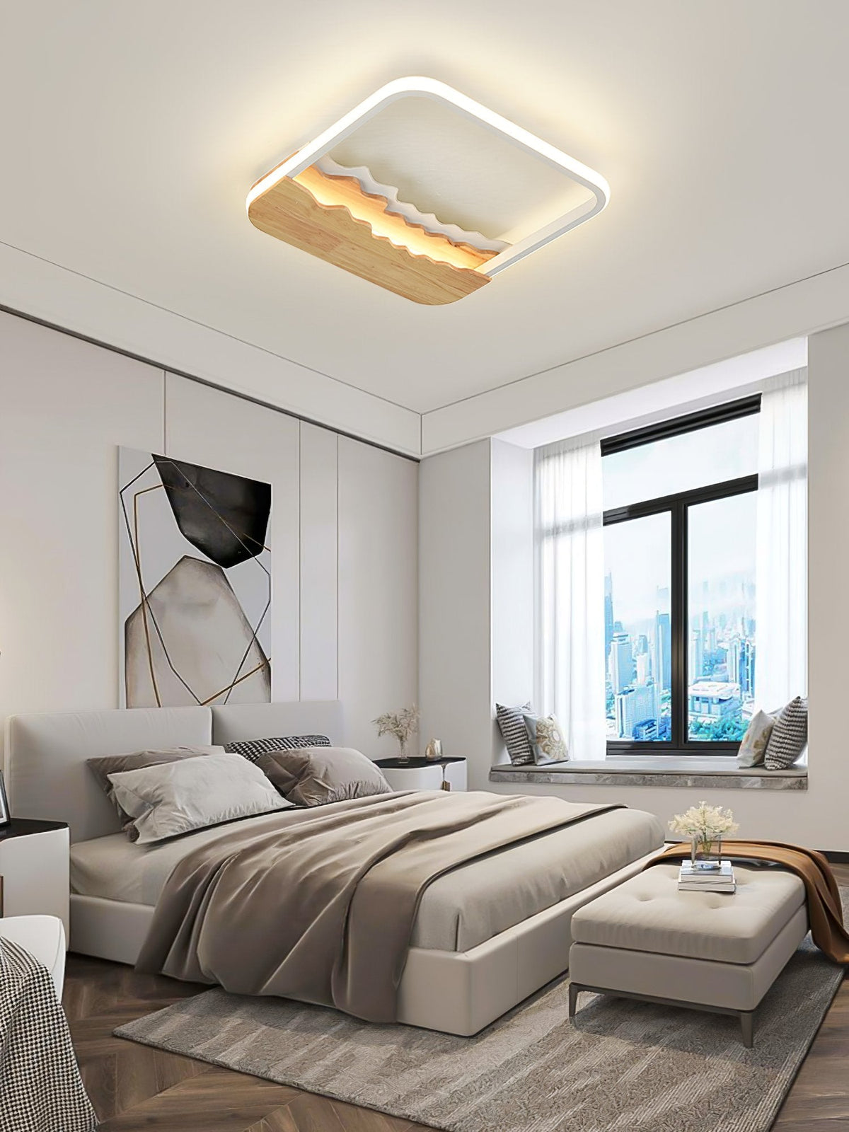Square Wood Grain Wave Ceiling Lamp