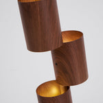 Sculptural Stacked Wood Tower Floor Lamp with Warm Ambient LED Glow
