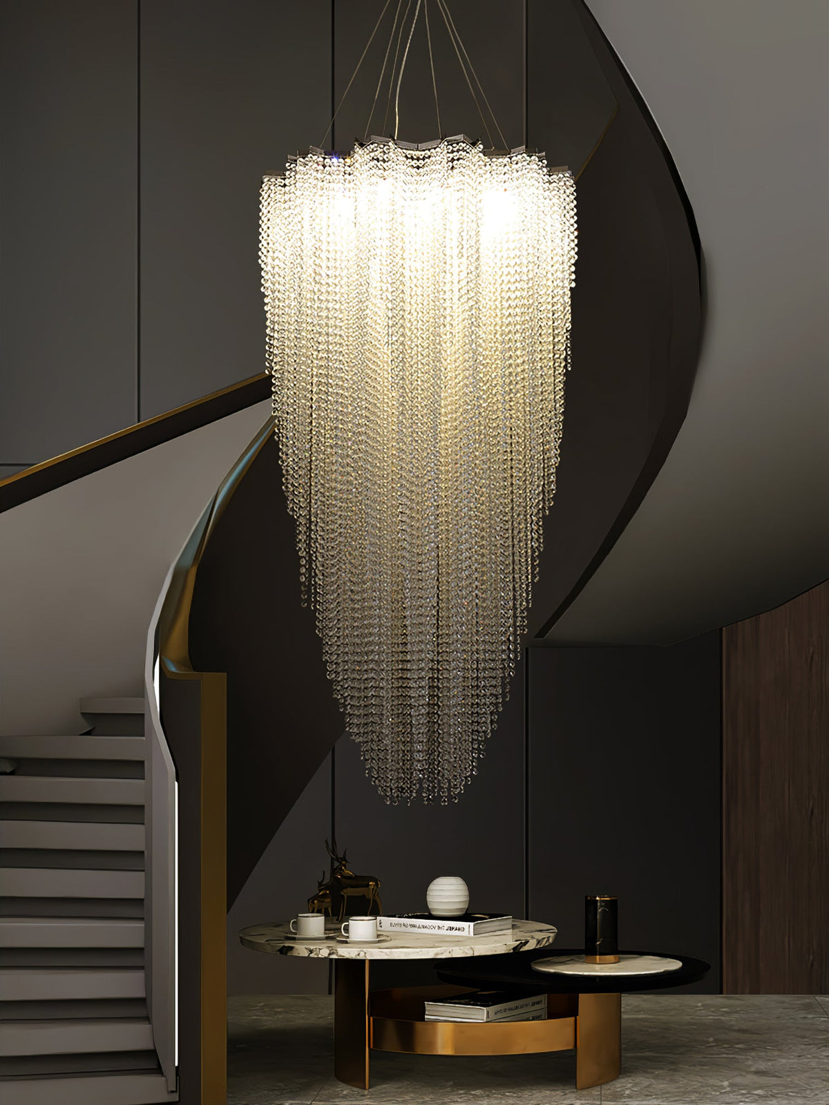 Stalizi Crystal Chandelier – Modern Cascading Waterfall Light for Dining Room and Living Room