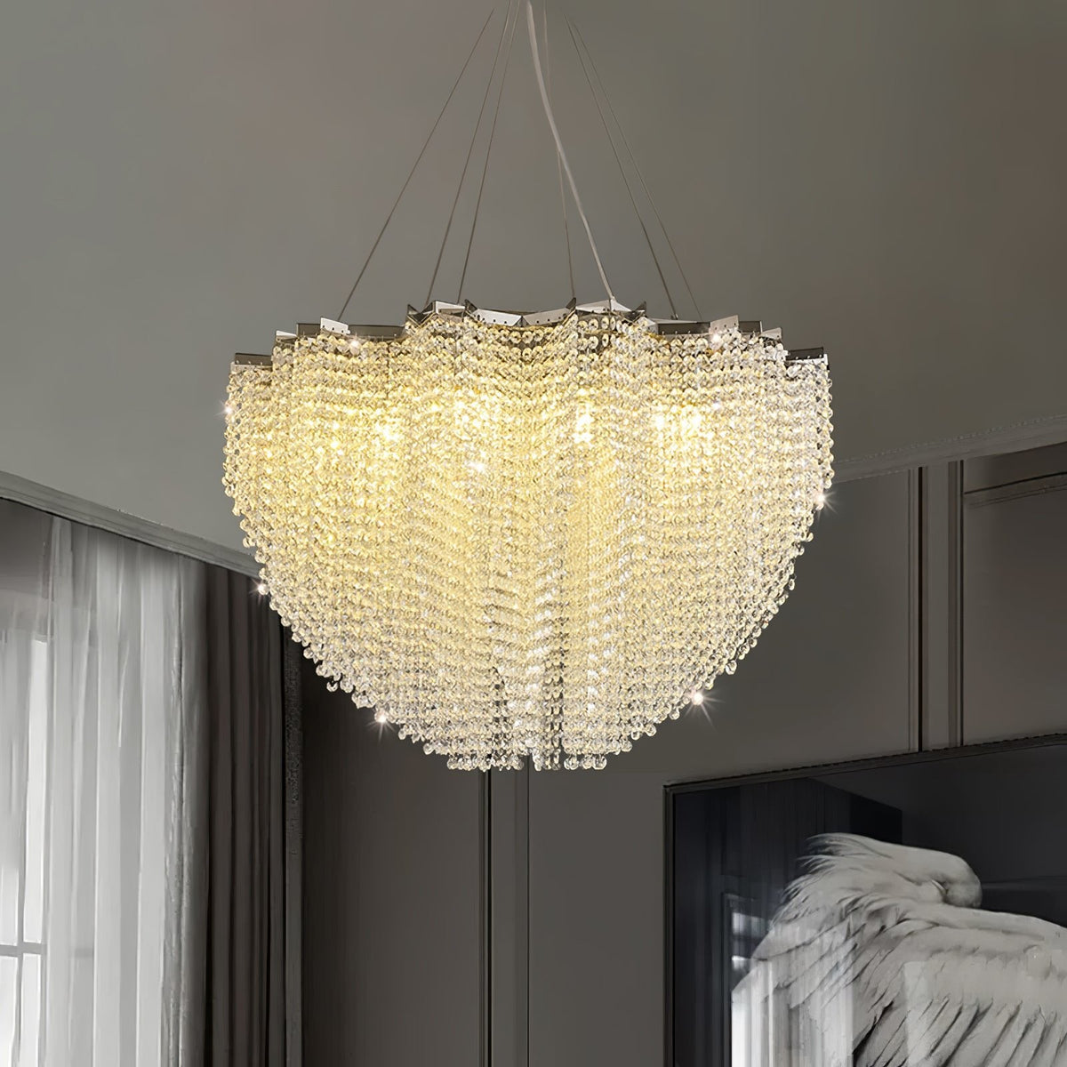Stalizi Crystal Chandelier – Modern Cascading Waterfall Light for Dining Room and Living Room