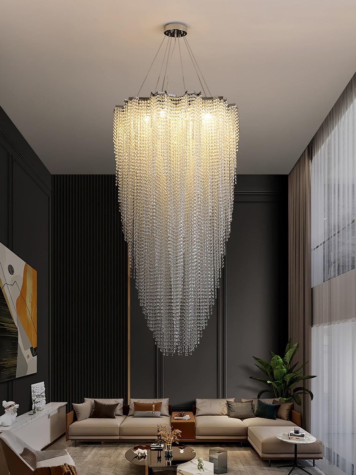 Stalizi Crystal Chandelier – Modern Cascading Waterfall Light for Dining Room and Living Room