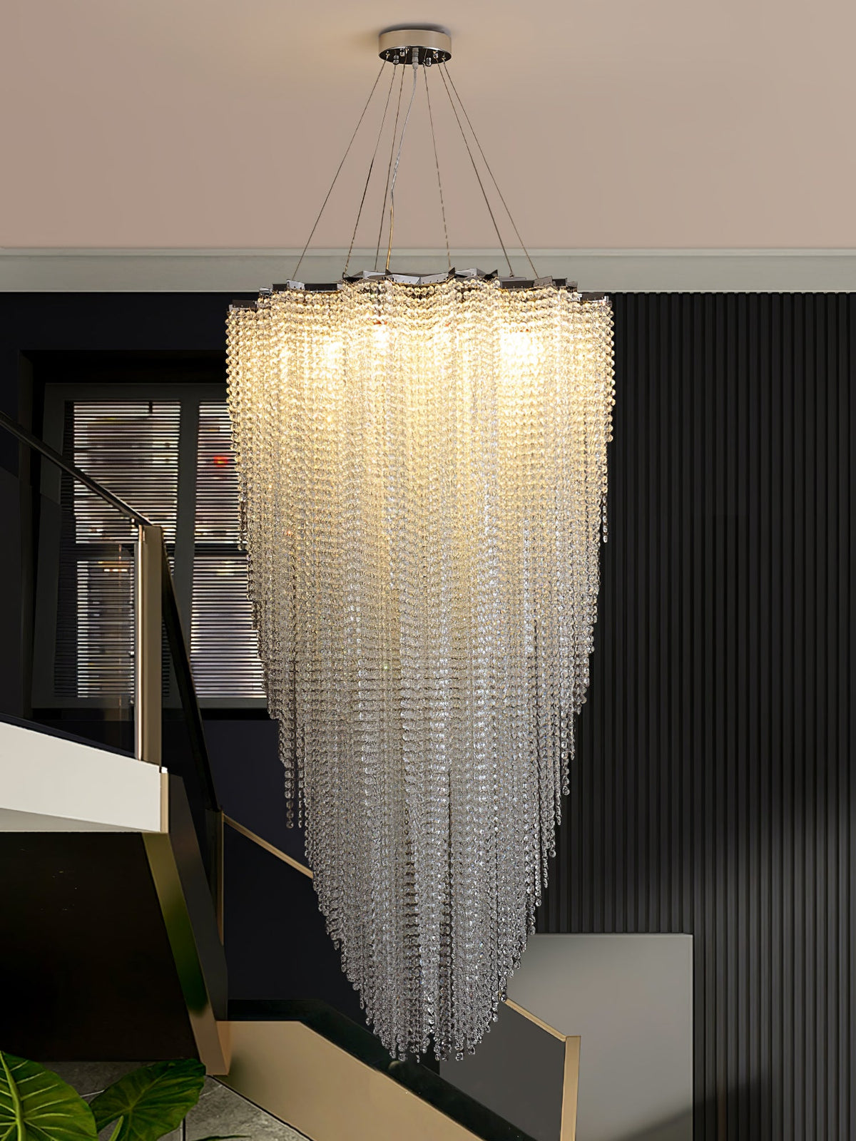 Stalizi Crystal Chandelier – Modern Cascading Waterfall Light for Dining Room and Living Room