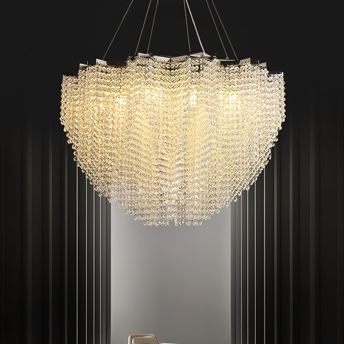 Stalizi Crystal Chandelier – Modern Cascading Waterfall Light for Dining Room and Living Room