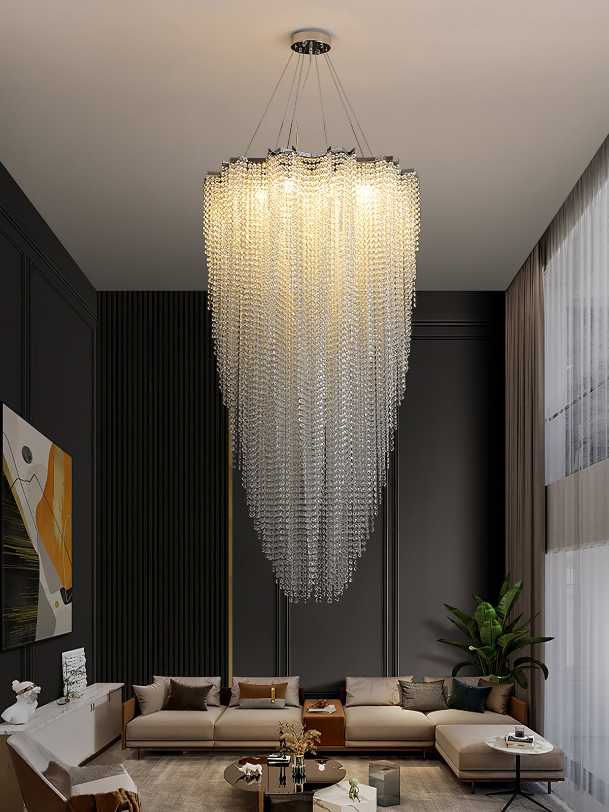 Stalizi Crystal Chandelier – Modern Cascading Waterfall Light for Dining Room and Living Room